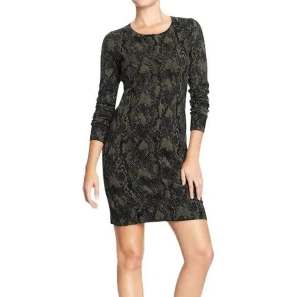 Old Navy Sweater Dress Snake Python Print Long Sleeve - Picture 1 of 8